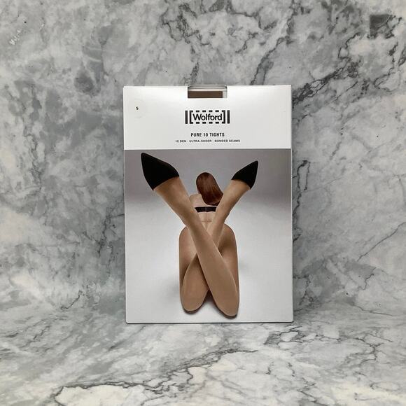 Wolford Womens Size Small Caramel Pure 10 Tights Ultra Sheer Bonded Seam D8-2 - Picture 2 of 8